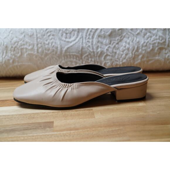 Handmade Ruched Faux Leather Square Toe Mules Casual Slippers Beige Size 5.5 - Picture 4 of 13